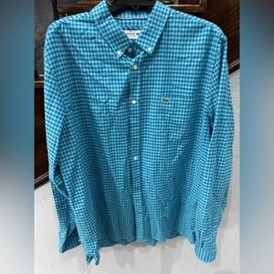 Lacoste Turquoise Gingham Men's Shirt size 44 XL